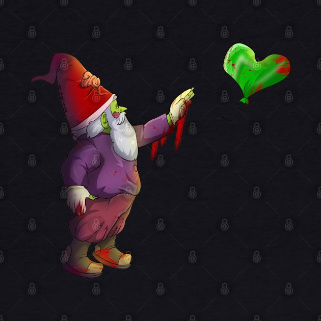 Sad Zombie Lonely Gnome with Balloon by Trendy Black Sheep